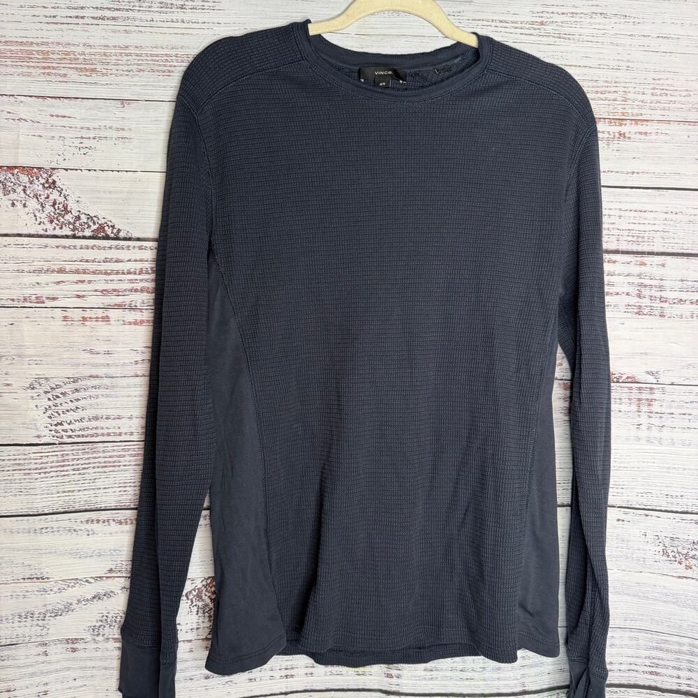 Vince M/M Navy Blue Pima Cotton Waffle Knit Long Sleeve Thermal Shirt Top